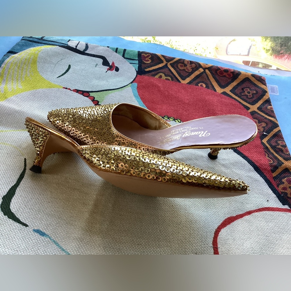 Vintage sequined gold mules